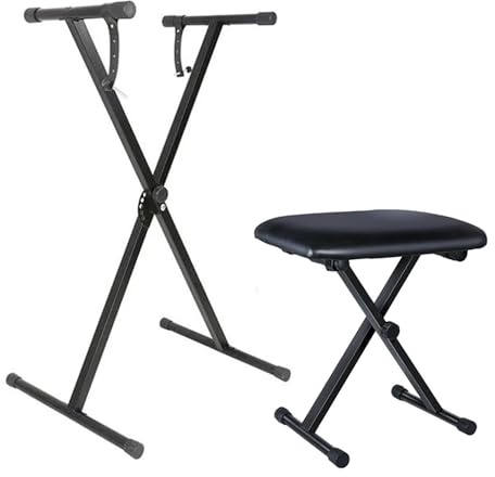 RATSTONE Keyboard Ständer mit Hocker，mit 7-Fach Höhenverstellbar,Gepolsterte Keyboardbank 4-Fach Höhenverstellbar,Klappbarer Ständer und Komfortabler Klavierhocker