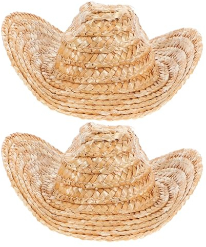 FELTECHELECTR 2 piezas Mini Sombreros para Muñecos Accesorios de Paja Western Miniatura para Manualidades Decoración Creativa para Casas de Muñecas y Mascotas