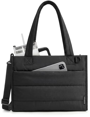 bagsmart Laptop Tote Bag for Women, Lightweight 14 Crossbody Tote | Compartments Fit Laptop & 30oz Tumbler, Quilted Puffer Stylish Handbag for Back to School, College, Office, Teacher & Travel