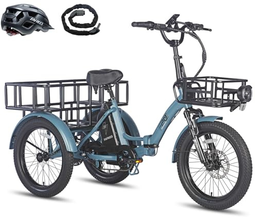 Fafrees F20 Mate E-Bike, 20 * 3.0 Inch Foldable Electric Tricycle for Adults, 48V/18.2Ah Removable Battery, Electric Cargo Tricycle for Senior, 15.5MPh, Range 110KM