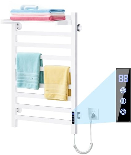 Toallero eléctrico Color Blanco de 650 x 450 mm con Pantalla táctil LED, Calentador de Toallas de Temperatura Regulable
