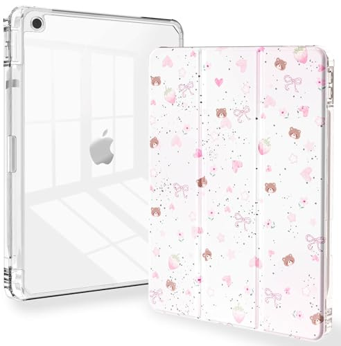 Feams for iPad 9th Generation Case, Trifold iPad 10.2 Case Clear Back Cover with Pencil Holder & Auto Sleep/Wake for iPad 9th/8th/7th Generation 2021/2020/2019, Lovely Bear