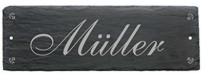 Schiefertafel Wetterfest Schild MÜLLER Wunschname aus Schiefer 22 x 8 cm Türschild Klingelschild Schieferplatte Namensschild