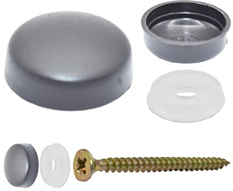 Pack of 50 x Charcoal Grey SNAP-ON Two Piece Dome Screw Cover CAPS - Large CAPS & Bases