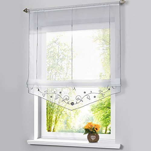 Raffrollo mit Stickerei Tunnelzug Rollos Voile Transparent Vorhang (B*H 80 * 140cm, Grau)