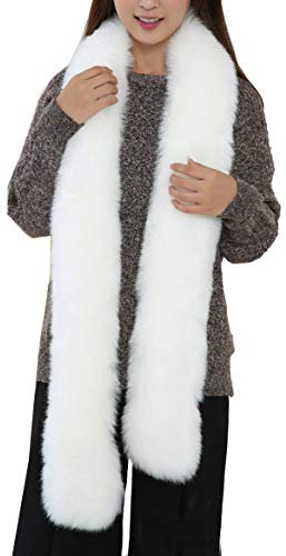 Cheerlife Warm Damen Winter Schal Pelzschal Kunstfell Kragen Fuchspelzkragen Pelzkragen 180cm * 15CM Weiß