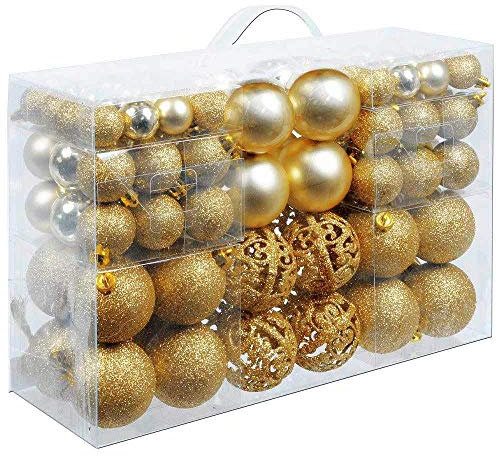 EGLEMTEK Confezione 100 Palline di Natale Colore Gold, Palle di Natale Diametro 3/4/6 cm, Addobbi E Decorazioni per Albero di Natale, Colore Oro