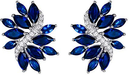 EVER FAITH Femme Marquise CZ Party Daily Floral Feuille Stud Boucles d'oreilles percé Bleu Ton d'argent