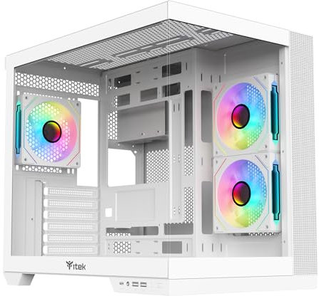 Itek Case DARK CAVE DS - Case Gaming ATX, 3 ventole da 12cm ARGB, 2x USB3, 1x Type-C, vetro temperato frontale e laterale, White Ed.