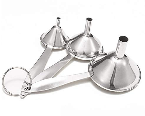 Mini Embudo de Cocina, 3 Piezas Acero Inoxidable, Práctico Embudo de Mango Largo para La Transferencia de Aceites Esenciales, Líquido y Polvo (Plata)