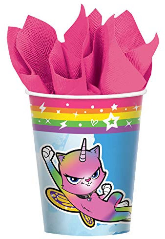 amscan Rainbow Butterfly Unicorn Kitty Disposable Paper Cups, 9 oz.- 8 pcs, Multi-colored, One Size