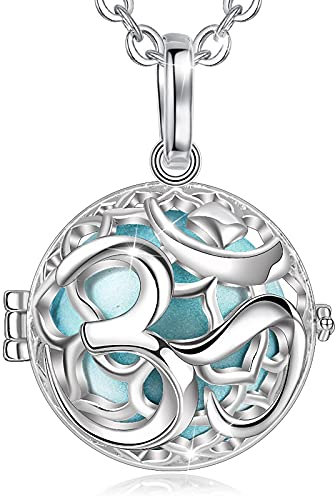 Eudora Engel Anrufer Klangkugel Halsketten für Frauen OM Symbol Damen Classic Anhänger, Schmuck Damen Frauen 76,2cm + 114,3cm
