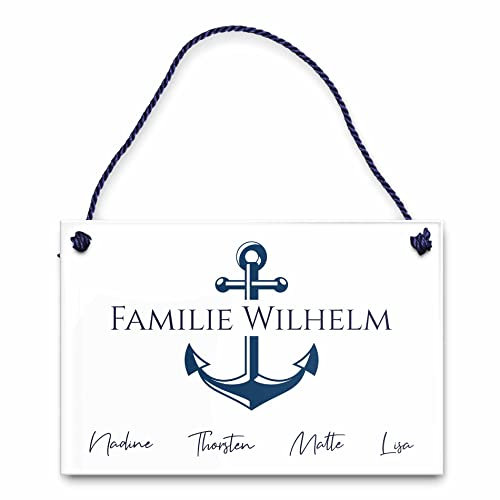 Schöne Türschilder für die Haustür | bedruckt mit Ihrem Wunschtext - UV-Druck/mit Kordel ab 18x12 cm bedruckte Namensschilder Klingelschilder mit Namen Herzlich Willkommen