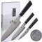 zayiko Black Edition Damastmesser 3er Messer-Set I Klingen von 9-18 cm gefertigt aus 67 Lagen edlem dunklen Damaststahl & Pakkaholzgriff I Premium Küchenmesser & Profi Kochmesser im Set