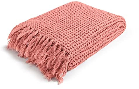 Magma-Heimtex Plaid Waffel - mit Fransen - skandinavisch - Baumwolle - ca. B130 x L170 cm - Apricot