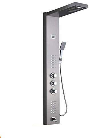 Huin Panneau de douche de salle de bains en nickel brossé fixé au mur avec douchette en plastique