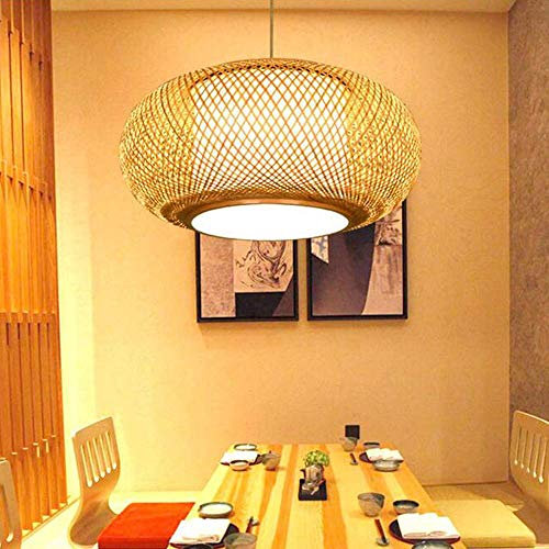 Pendelleuchte Natürlichen Bambus Rattan Handgewebten Kronleuchter Retro E27 Bambus Hängelampe Höhe Verstellbar Vintage Loft Hängeleuchten Beleuchtung Restaurant Wohnzimmer Café Pendellampe,40CM