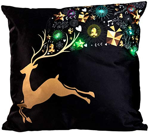 infactory Sofa Kissen: Deko-Weihnachtskissen Rentier mit LEDs, Batteriebetrieb, 45 x 45 cm (Weihnachtskissen mit Beleuchtung, Couchkissen, LED Batterie)