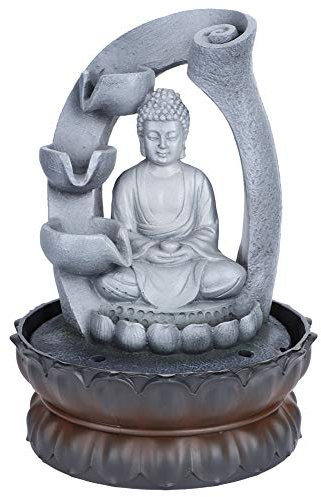 Buachois Fontaine de Bouddha, Décorations Fontaine avec Lumières et Eau Courante Statues Bouddha Chanceux, Fontaines Table Intérieures/Extérieures Statues de Bouddha pour Les Bureaux