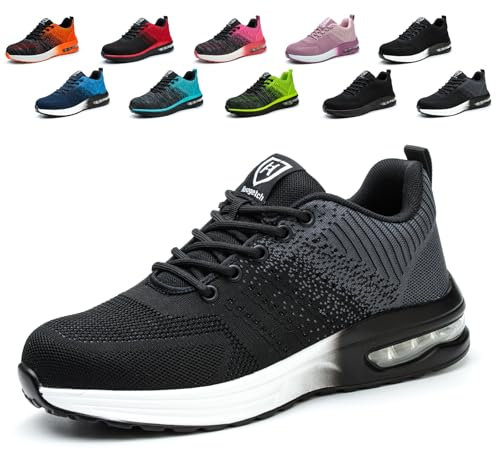 Hitopteu Sicherheitsschuhe Herren Arbeitsschuhe Damen Leicht Sportlich Arbeitsturnschuhe mit Stahlkappe rutschfest Atmungsaktiv Grau 42 EU 260