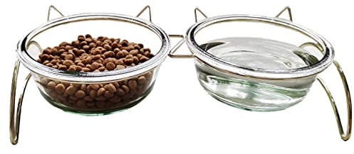 Elevated Pet Bowls for Cats and Small Dogs, 12° Tilted Raised Bowls, Feeding Dishes for Food and Water, Thicken Solid Glass Stand Feeder Set for Cats and Puppy