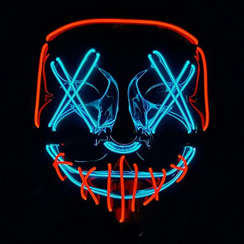 WUJUN Glühende Halloween Maske Lustige Grimasse Cosplay Party Karneval LED Beleuchtung Halloween Masken Draht Licht Dekoration (Rot & Blau)