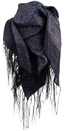 Asita Damen-Schal mit funkelndem Lurex-Faden, Paisley-Quasten, quadratischer Schal, Schwarz , One size