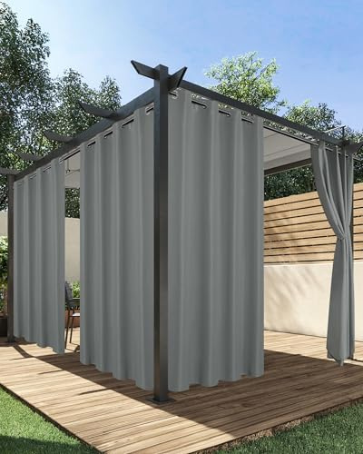 HolidayIdeas Outdoorvorhänge für Terrasse Wasserdicht, 4 Paneele - 137 x 249 cm - Sichtschutz Blickdichte Gardinen Vorhänge Graue Ösen Außenvorhänge für Veranda, Pavillon, Pergola, Hinterhof