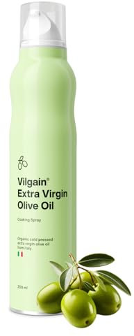 Vilgain® BIO Olivenöl Spray | Natürliches Öl-Kochspray | Sprühflasche | 100% reines Olivenöl aus biologischem Anbau | Für gesundes Kochen und Braten | Getrenntes Treibmittel, 200 ml