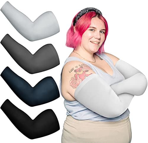 4 Paar Übergröße Armstulpen UV-Sonnenschutz Kühlende Eisseide Übergroße Armkompressionsmanschetten für Damen, Vintage-Farbe., 5X-Large