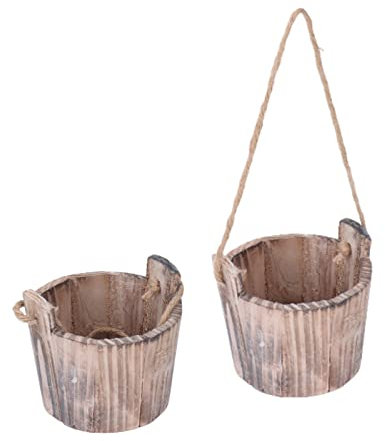 Maceta De Madera Rústica, 2 Uds. Macetas De Barril De Cubo De Madera Maceta De Madera Cubo Colgante Maceta De Barril De Madera Con Cuerda Para Plantas
