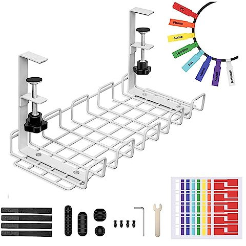 Canaleta para Cables, Escritorio de 15,74 x 5,9 Pulgadas, gestión de Cables, Escritorio sin taladrar, Cesta de Cables, Escritorio bajo Mesa, gestión de Cables para Oficina, hogar (Blanco)