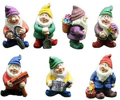 SHANGYU Lot de 7 mini nains de jardin miniatures, décoration de bonsaï en mousse, statue de nains pour extérieur, cour, pelouse, arbre de Noël, cadeau pour enfants