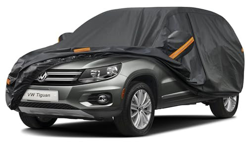 Kayme Autoplane Wasserdicht Atmungsaktiv für Volkswagen Tiguan (2007-2025), 7 Schichten Vollgarage Autoabdeckung für Regen Sonne Staub Schutz Verkratzt, Autoabdeckung mit Reflektierenden Streifen.