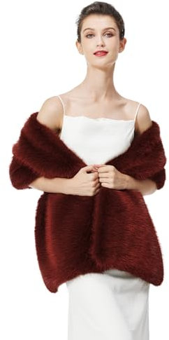 BEAUTELICATE Damen Kunstpelz Stola Schal Warp Brautjacke Kunstfell Brautschal Brautstola für Braut Abendkleid Winter Hochzeit Festlich (Burgunderrot, Einheitsgröße)