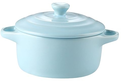 OKUMEYR Microwave Soup Bowl with Lid Double Handle Ceramic Stew Bowl for Home Kitchen Microwave Oven Compatible Serving for Microwaving Baking and Stewing 5.12 X 3.86 X 2.95 in