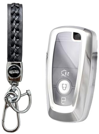 MEDZUK Schlüsselhülle Kompatibel mit Ford Ranger 2013-2023 Autoschlüssel Hülle Schutz, Schlüsselgehäuse Zubehör mit Schlüsselanhänger (Silber)