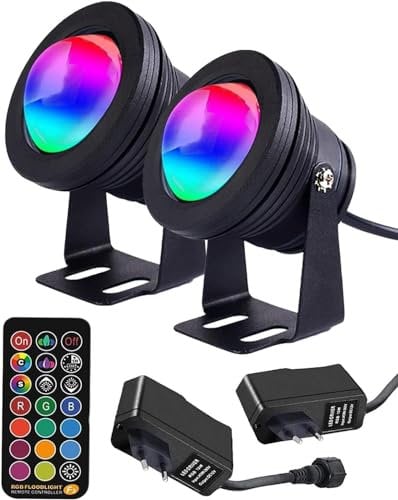 Richsing LED Strahler Außen 12W RGB LED Strahler Mit Fernbedienung, IP67 Wasserdicht LED Spots, 2 Stück Farbwechse Gartenstrahler Spotlight, 3 Modi, Gartenbeleuchtung, Patio, Rasen, Hof