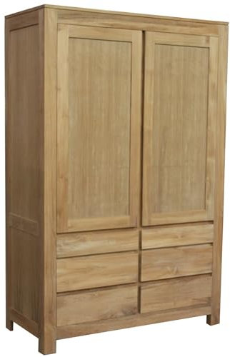 Teako Design Kleiderschrank Ramdala aus Teakholz, 210 x 130 x 60 cm, Massivholzschrank Schlafzimmer, FLEGT-Lizenziertes Teak, Nachhaltige Möbel, Langlebig und Robust