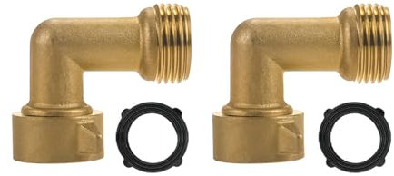 Mulcort 2er-Pack 90-Grad-Gartenschlauch-Winkelstück, 3/4 Zoll Messing-Gartenschlauch-Winkelstück-Adapter mit Hochdruckreinigern für Wohnmobil-Wasseranschlüsse, Wohn-Außenwasserhähne