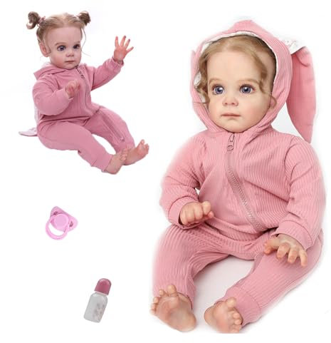 HUYRP Reborn Puppe 24 Zoll - 60cm Neugeborenes Baby Mädchen Puppen Vinyl Baby Puppe Baumwolle Körper Reborn Baby Puppen Sieht aus wie eine echte Puppe Neugeborenes Baby Puppe Brithday Geschenk