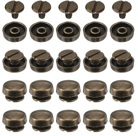 QUARKZMAN 20 Set Chiodi a Testa Piana Borchie 10mm Piedini Borse Lega Borsa Testa Chiodo Fibbia Piatta Bottone Rivetti Set Strumenti Fibbie Ruote Rotondo per Artigianato Pelle, Bronzo