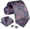 Enlision Krawatten Herren Paisley Krawatte mit Taschentuch Blau Rosa Krawatten Einstecktuch Manschettenknöpfe Set Formelle Hochzeit Krawatte