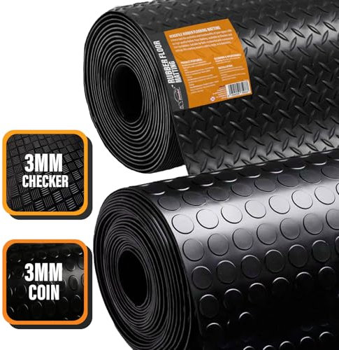 Xtremeauto Rubber Matting - Rubber Matting Flooring Roll, Non Slip Garage Floor Mats, Suitable For Outdoor Use, Shed Madding Sheet 3mm Thick Garage Flooring (Checker Plate Rubber, 1.8X2.0 Metre)