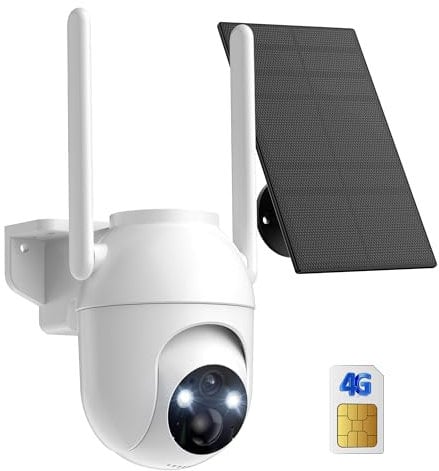4G LTE Camara Vigilancia Exterior con Sim Tarjeta: 360 Grados Camaras de Vigilancia sin Cables con Panel Solar Camara Seguridad Bateria VisióN Nocturna Color DeteccióN Humana Pir IP65