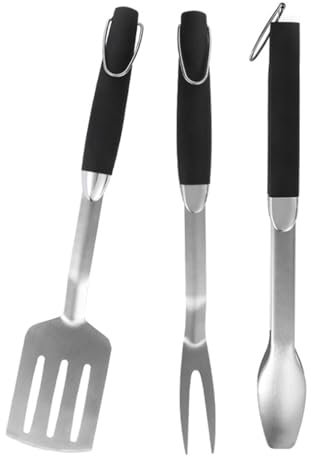 Grill Accessories Set - 3 Barbecue Accessories Kit | Stainless Steel Spatula Tongs Fork With Hanger, BBQ Grill Accessories, Fried Steak Clamp Multipurpose For Indoor Outdoor Grilling