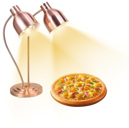 Wärmelampe Küche, 250W Infrarotlampe Lebensmittel Wärmelampe, Doppelköpfige Freistehend Speisenwärmer Lampe für Buffets Esszimmer Hotels, Kommerzielle Wärmelampen, Warmhalten von Speisen (Rosegold)