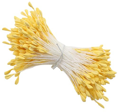 Barlone 350 Stück Pfeifenreiniger Blumen Staubblatt Gelb mit Zwei Perlen Köpfen 3mm, Pfeifenreiniger zum Basteln, Tulpe Blumenstrauß Pfeifenreiniger Zubehör für DIY Handwerksprojekt