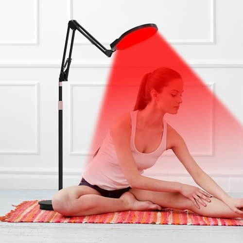 Stehendes rotes Licht Schale Schwarzes Modell Rotlicht Lampe, Trayvespace Infrarot-Lichttherapie mit Timer, 150LEDs Infrarot-Rotlicht-Therapie-Lampe für Haus/Büro