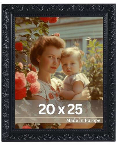 VictoR Vintage Bilderrahmen „Rubens“ in 20x25 cm Schwarz - Leiste: 30x20mm - Echtglas - Fotorahmen Barock - Antik - Bilderrahmen 20x25 Schwarz